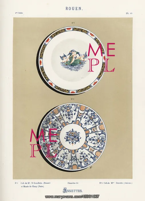 : Plates decorated with cupids on a sea monster : Plates decorated with cupids on a sea monster