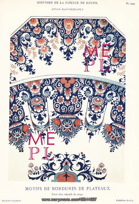: Platter border motifs in blue and red festoon style, Rouen : Platter border motifs in blue and red festoon style, Rouen