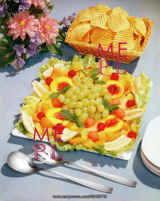 : Platter of Fresh Sliced Fruit Banana Peach Cherry : Platter of Fresh Sliced Fruit Banana Peach Cherry