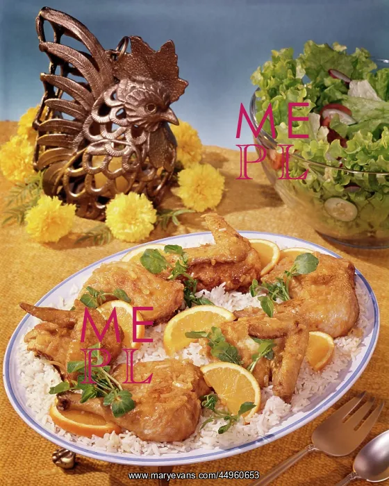 : Platter of Fried Chicken with Orange Glaze on : Platter of Fried Chicken with Orange Glaze on