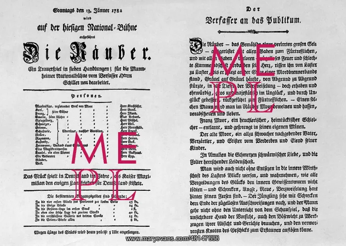 : Playbill of the first performance of Schiller's The Robbers : Playbill of the first performance of Schiller's The Robbers