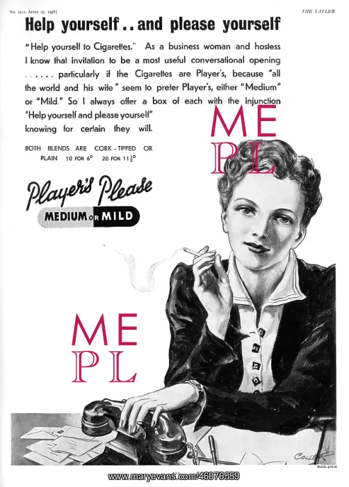 : Player's cigarette advert featuring female office worker : Player's cigarette advert featuring female office worker