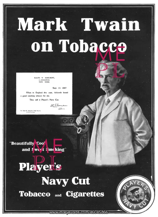 : Players cigarettes advertisement featuring Mark Twain : Players cigarettes advertisement featuring Mark Twain