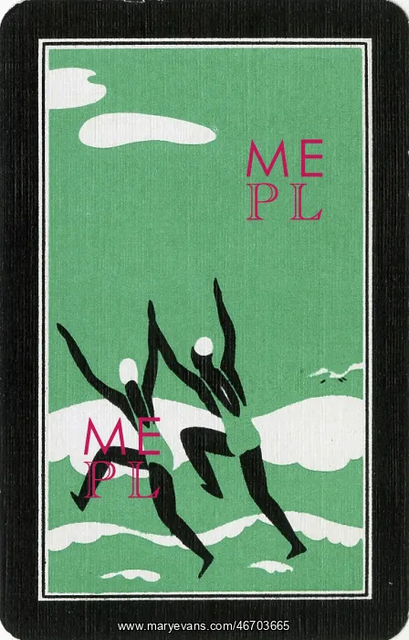  : Playing Card Back - Bathers - Green and White - Art Deco