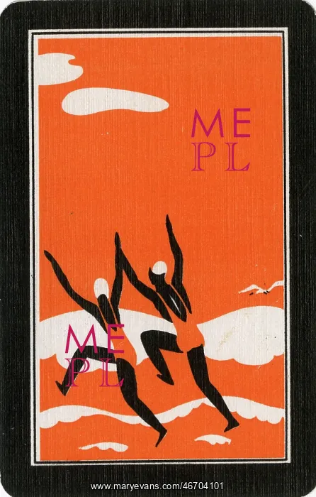  : Playing Card Back - Bathers - Orange and White - Art Deco