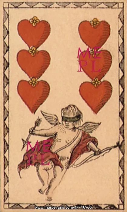  : Playing Card with Cupid and Hearts