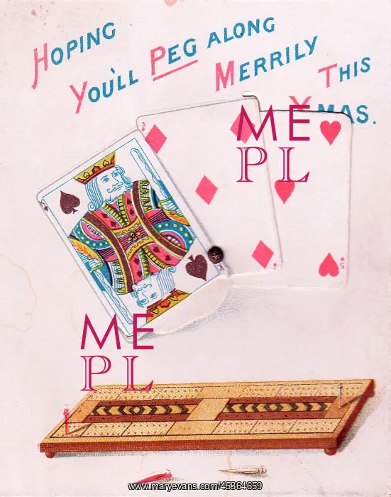  : Playing cards with comic verse on a Christmas card