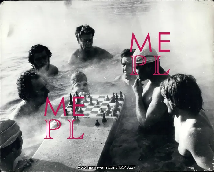 : Playing chess in warm water pool, Budapest, Hungary : Playing chess in warm water pool, Budapest, Hungary