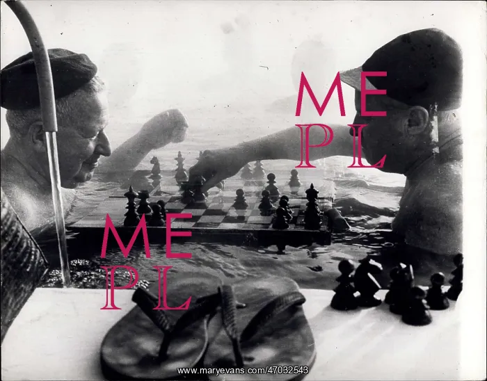 : Playing chess in warm water pool, Budapest, Hungary : Playing chess in warm water pool, Budapest, Hungary