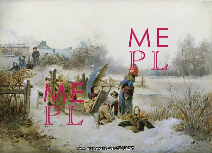 : Playing in the Snow ' children beside river : Playing in the Snow ' children beside river