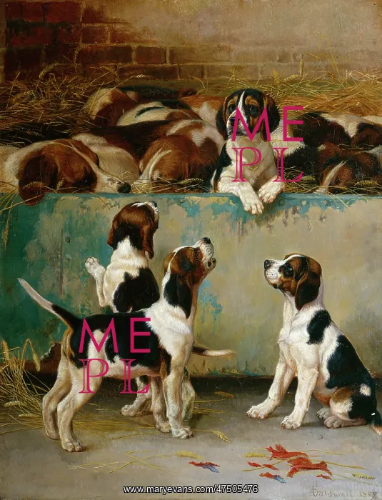 : Playtime ' a family of hounds in straw : Playtime ' a family of hounds in straw
