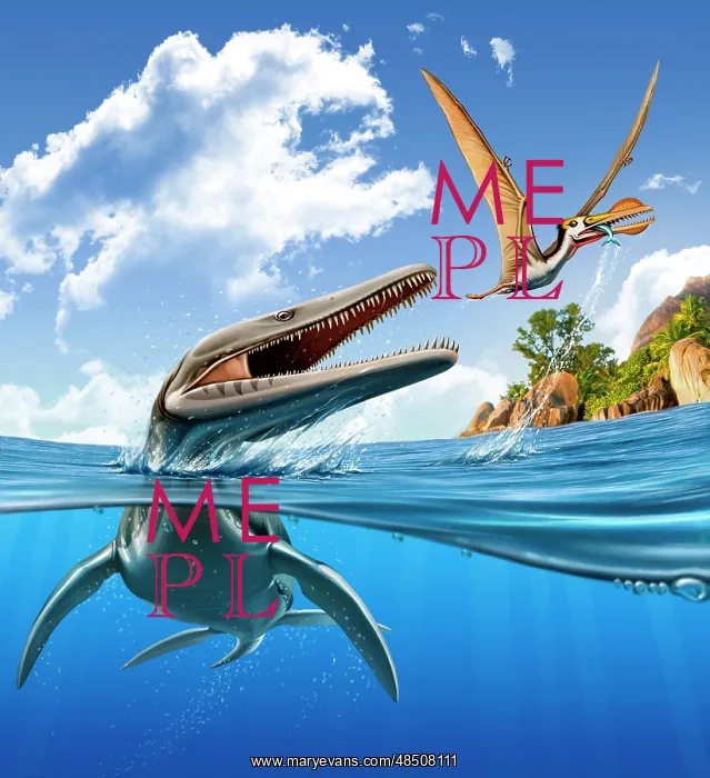 : A Plesiopleurodon jumps out of the water, attacking an ? : A Plesiopleurodon jumps out of the water, attacking an ?