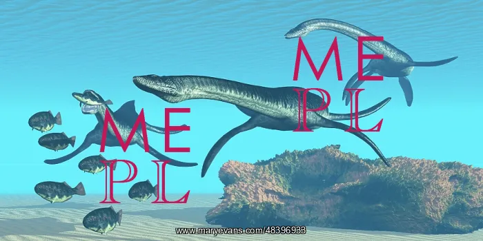 : Plesiosaurus dinosaurs hunt a school of Dapedius fish : Plesiosaurus dinosaurs hunt a school of Dapedius fish