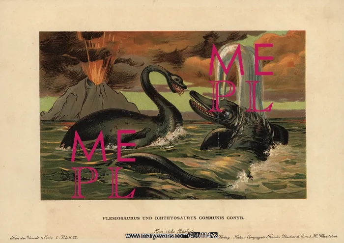 : Plesiosaurus, extinct aquatic carnivore, and : Plesiosaurus, extinct aquatic carnivore, and