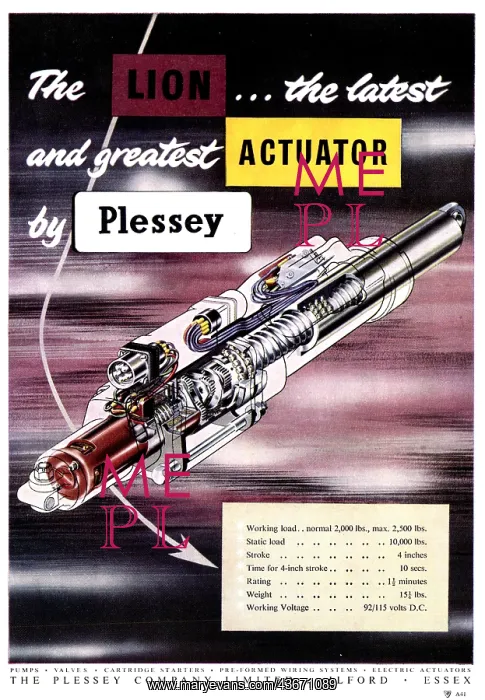 : Plessey Aircraft Components. - Electric Actuators : Plessey Aircraft Components. - Electric Actuators