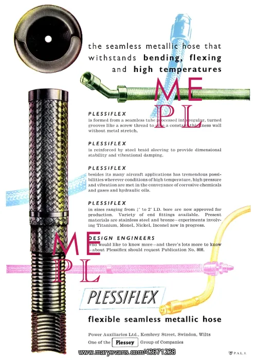 : Plessey Aircraft Components. - Plessiflex Flexible Pipes : Plessey Aircraft Components. - Plessiflex Flexible Pipes