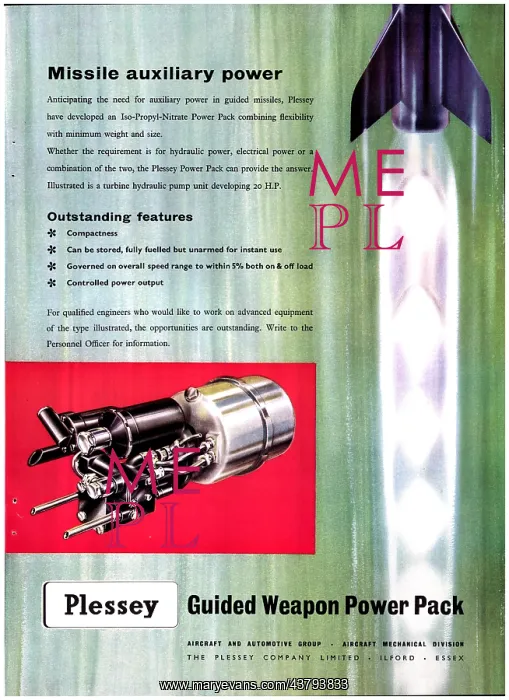 : Plessey Iso-Propyl-Nitrate Power Pack For Guided Missiles : Plessey Iso-Propyl-Nitrate Power Pack For Guided Missiles