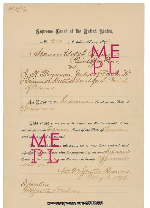: Plessy v. Ferguson (1896) The ruling in ? : Plessy v. Ferguson (1896) The ruling in ?