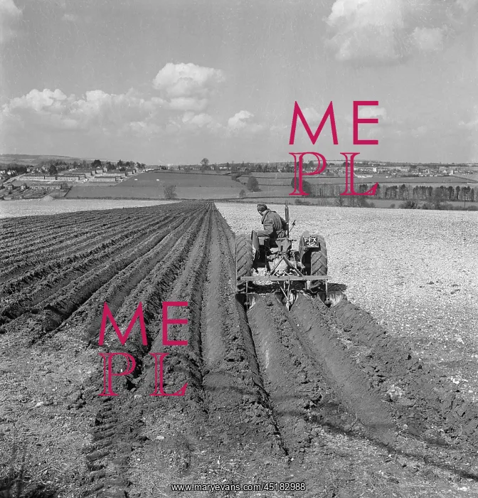 : Ploughing. A man on a small tractor ploughing a field near Stockbridge : Ploughing. A man on a small tractor ploughing a field near Stockbridge