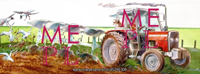: Ploughing. Reconstruction drawing of present day view of tractor ploughing : Ploughing. Reconstruction drawing of present day view of tractor ploughing