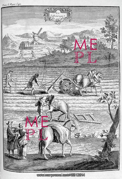 : Ploughing and sowing seed, scene, from the 1775 : Ploughing and sowing seed, scene, from the 1775
