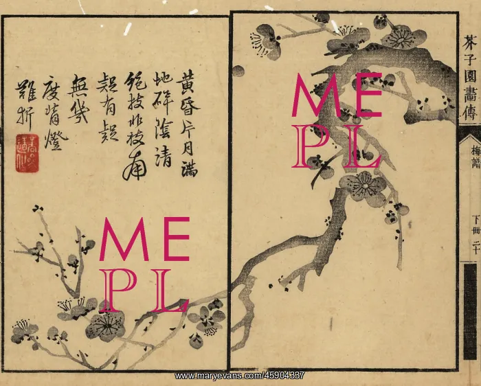: Plum blossom branch with calligraphy and seal : Plum blossom branch with calligraphy and seal