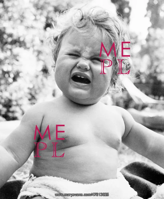 : Plump baby crying in a garden : Plump baby crying in a garden