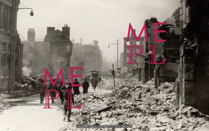 : Plymouth after a Blitz raid.. The Corps of Canadian Fire-fighters : Plymouth after a Blitz raid.. The Corps of Canadian Fire-fighters