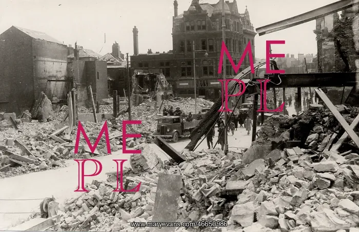: Plymouth after a Blitz raid.. The Corps of Canadian Fire-fighters : Plymouth after a Blitz raid.. The Corps of Canadian Fire-fighters