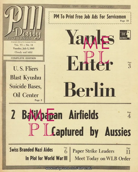 : PM Daily front page US Forces enter Berlin : PM Daily front page US Forces enter Berlin