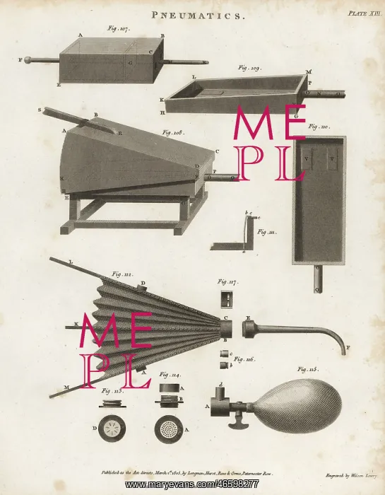 : Pneumatics- bellows, plans and elevations, 18th century : Pneumatics- bellows, plans and elevations, 18th century