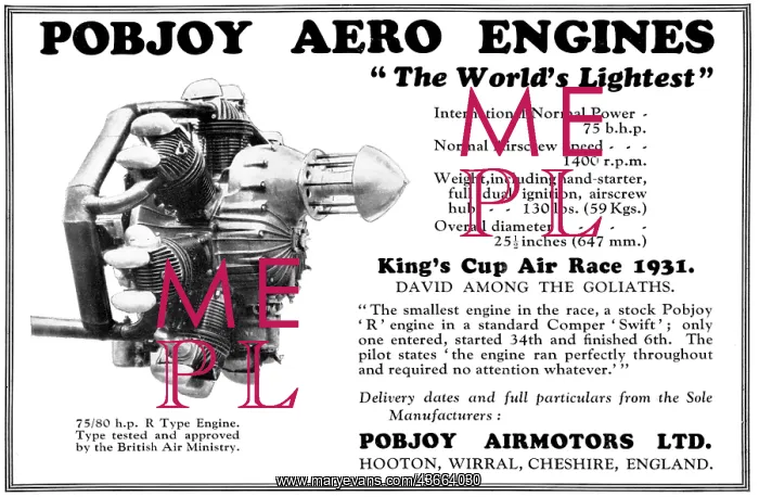 : Pobjoy 75 / 80 h.p. R Type Aero Engine : Pobjoy 75 / 80 h.p. R Type Aero Engine