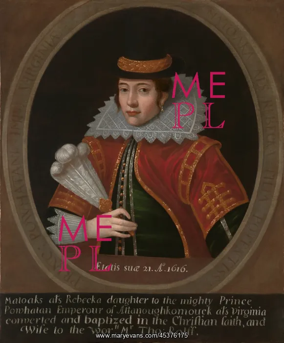 : Pocahontas sat for a painted portrait while : Pocahontas sat for a painted portrait while
