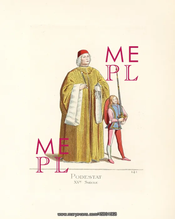 : Podesta and page, 15th century : Podesta and page, 15th century