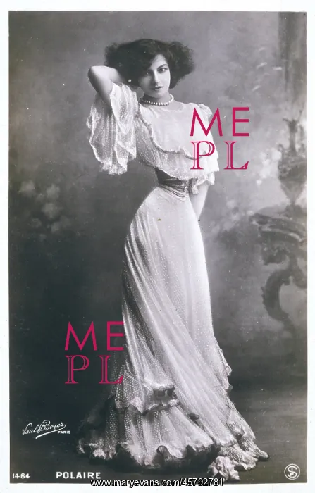 : Polaire. POLAIRE French music hall entertainer, in an elegant white dress : Polaire. POLAIRE French music hall entertainer, in an elegant white dress