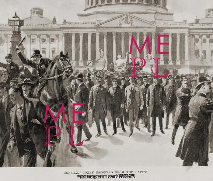 : Police escorting General Jacob Coxey from : Police escorting General Jacob Coxey from