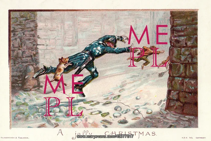 : Policeman chasing thieves on a Christmas card : Policeman chasing thieves on a Christmas card