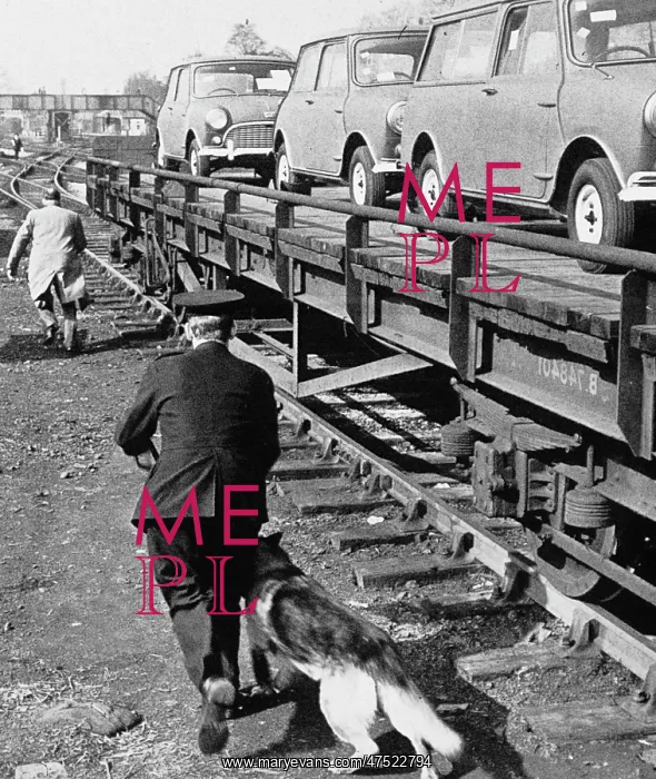 : Policeman and dog by a railway line : Policeman and dog by a railway line