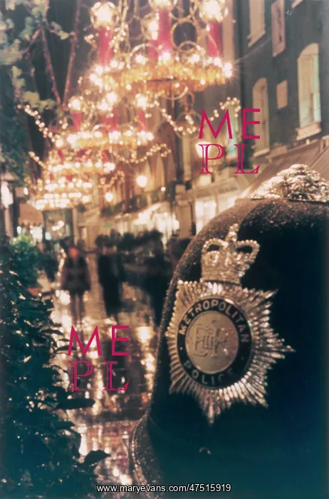 : Policeman's helmet with Christmas lights : Policeman's helmet with Christmas lights