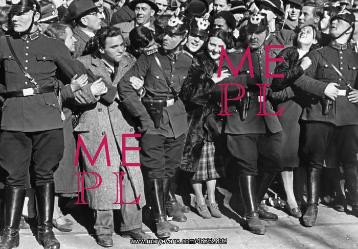 : Policemen holding back spectators, 1938 : Policemen holding back spectators, 1938