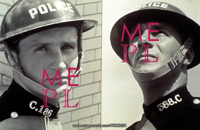 : Policemen in wartime tin helmets : Policemen in wartime tin helmets