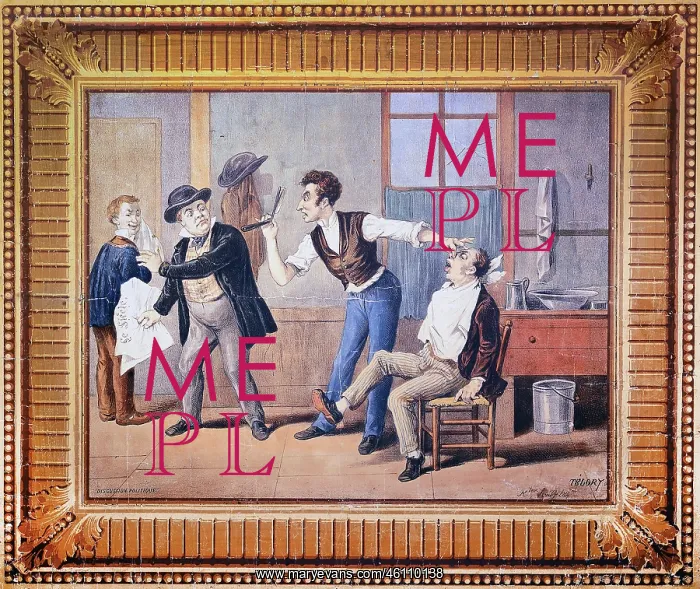 : Political discussion at the barber after Telory, circa 1848 : Political discussion at the barber after Telory, circa 1848
