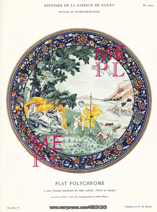 : Polychrome plate with figures of Venus and Adonis : Polychrome plate with figures of Venus and Adonis