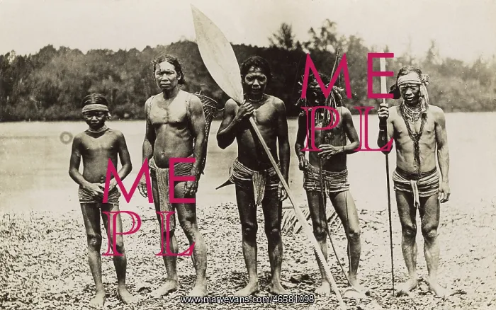 : Polynesians with spear, bow and arrow and leaf-shaped paddle : Polynesians with spear, bow and arrow and leaf-shaped paddle