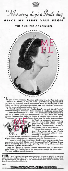 : Pond's Cold Cream advertisement - Duchess of Leinster : Pond's Cold Cream advertisement - Duchess of Leinster