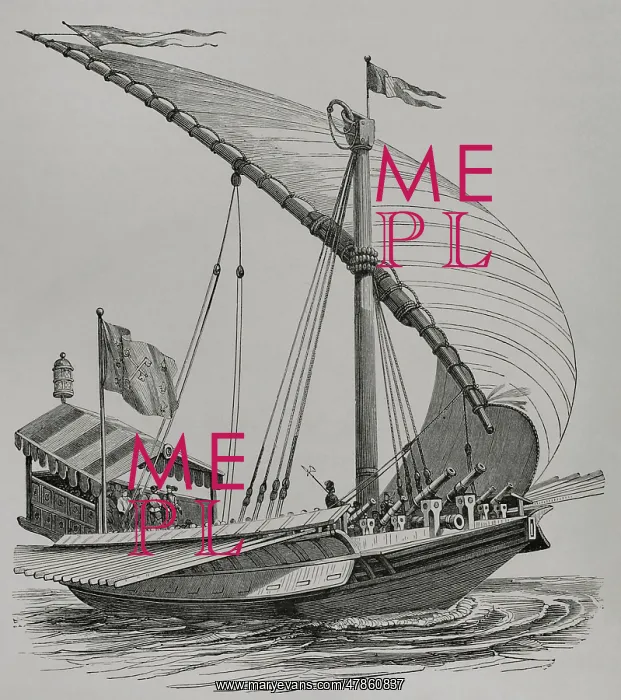 : Pontifical galley equipped with large stays, sails : Pontifical galley equipped with large stays, sails