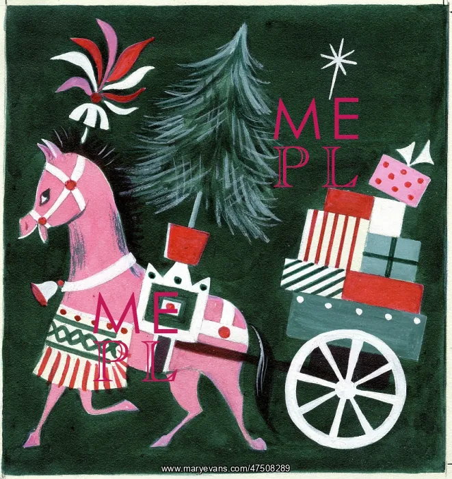 : Pony with cart of Christmas presents : Pony with cart of Christmas presents