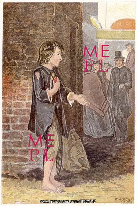 : Poor boy, shoeless and in rags, begging on a street : Poor boy, shoeless and in rags, begging on a street