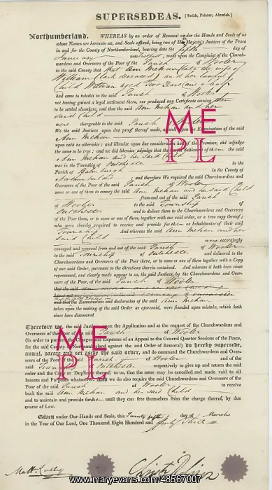  : Poor Law Revocation of Removal Order, Northumberland