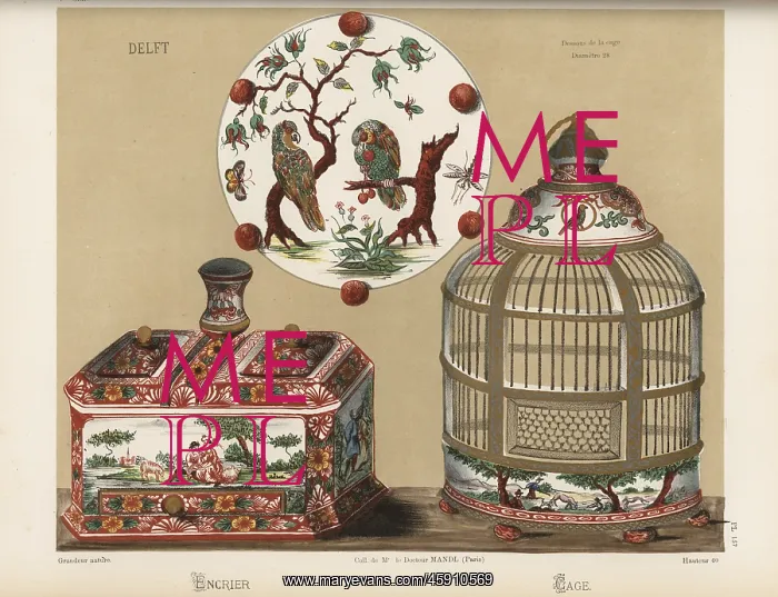 : Porcelain inkstand and birdcage from Delft : Porcelain inkstand and birdcage from Delft